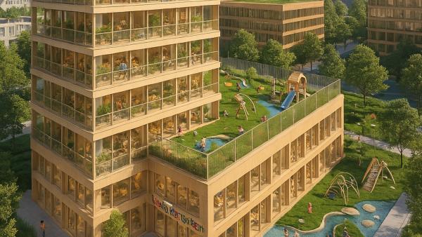 Münchens erste Hochhaus-Kita im Paketpost-Quartier