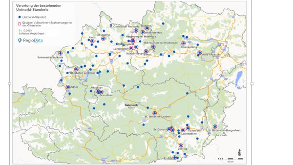 Karte von den Unimarkt-Standorten in Österreich