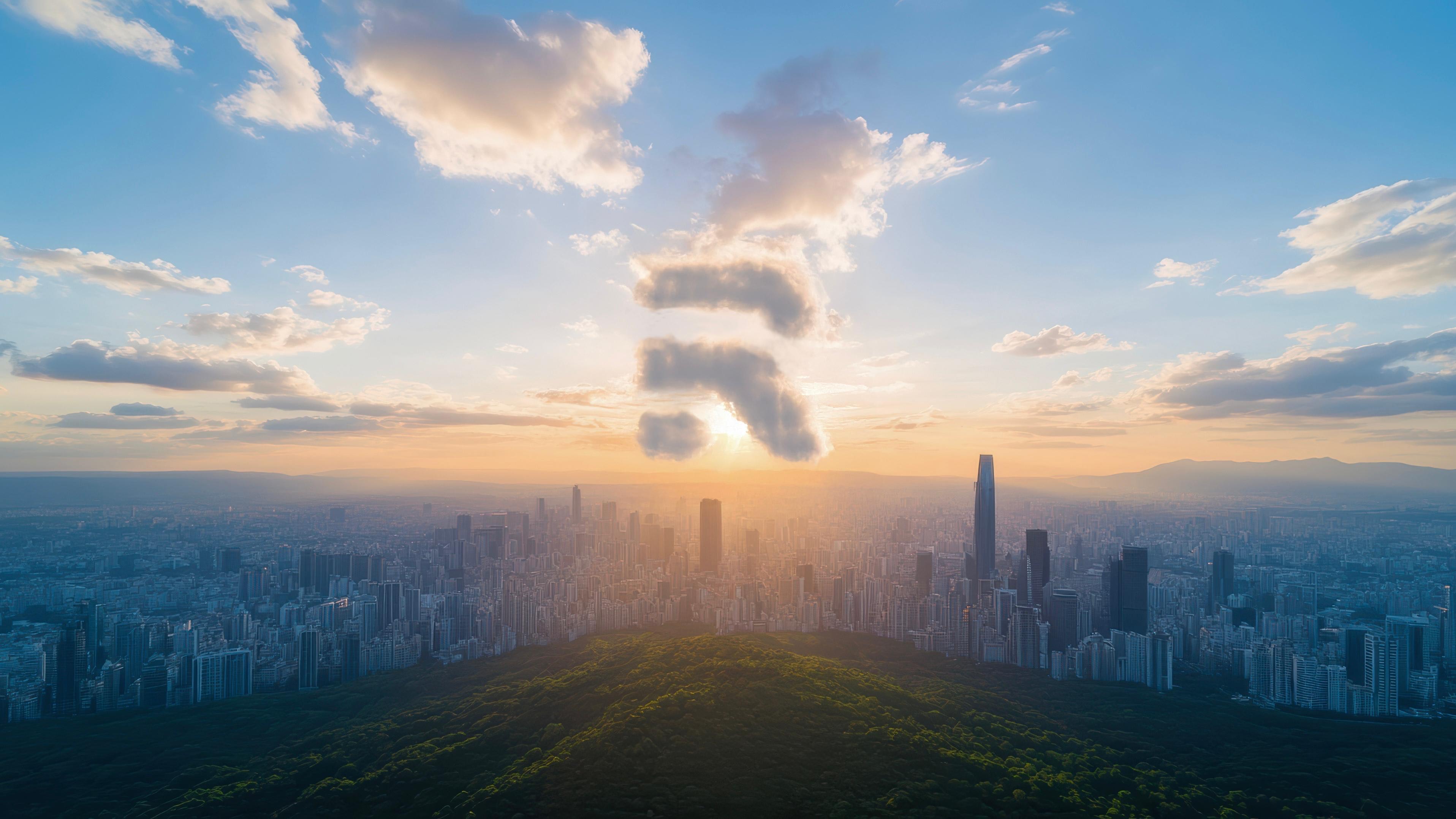 Blick auf eine Stadt am Morgen