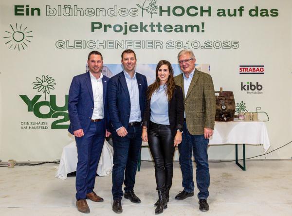 (v.l.n.r.): Dieter Schreiner, Hochbau Wien Strabag AG; Thomas Auböck, Birgit Müllner,  Volker Rohde KIBB Immobilien