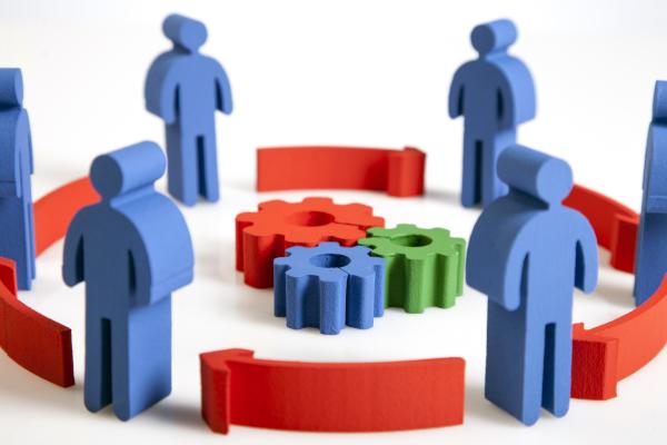 Konzept von Teamwork, Menschen und Icons