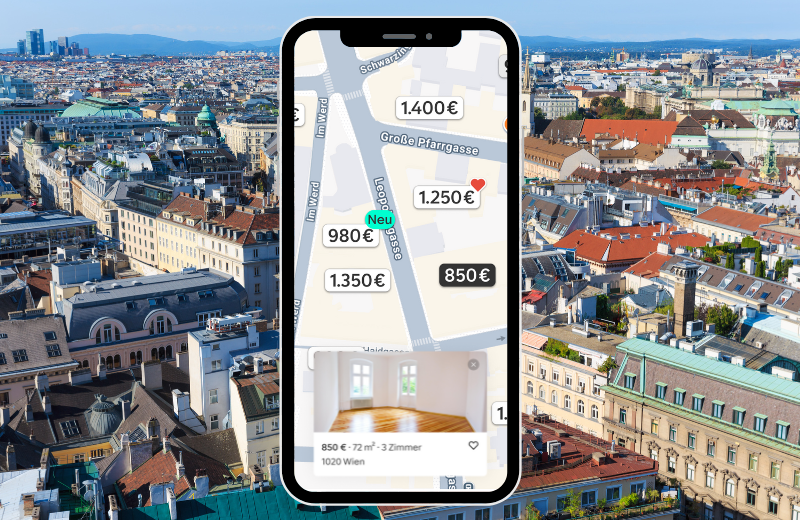 Bild mit Handy und hinten eine Ansicht von Wien