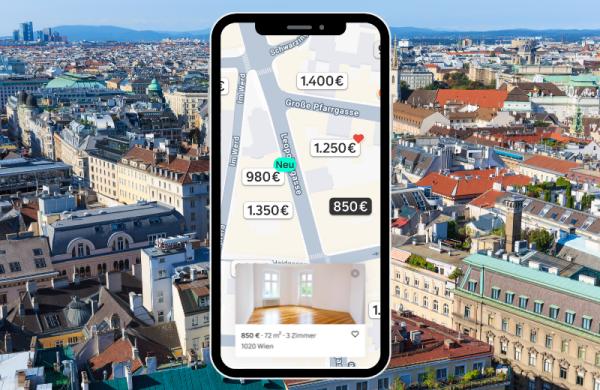 Bild mit Handy und hinten eine Ansicht von Wien