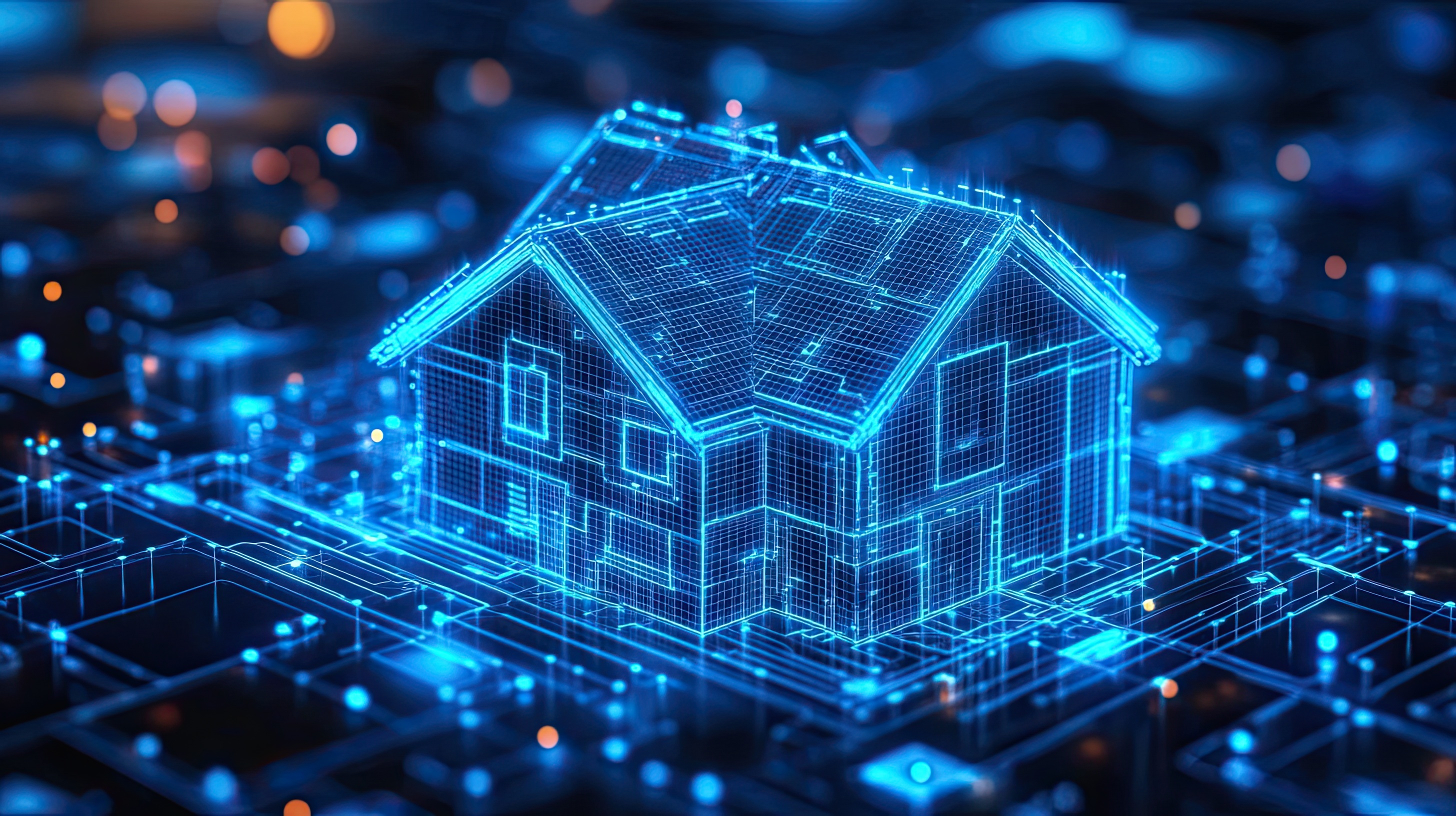 Ein Haus mit blauen Linien symbolisiert