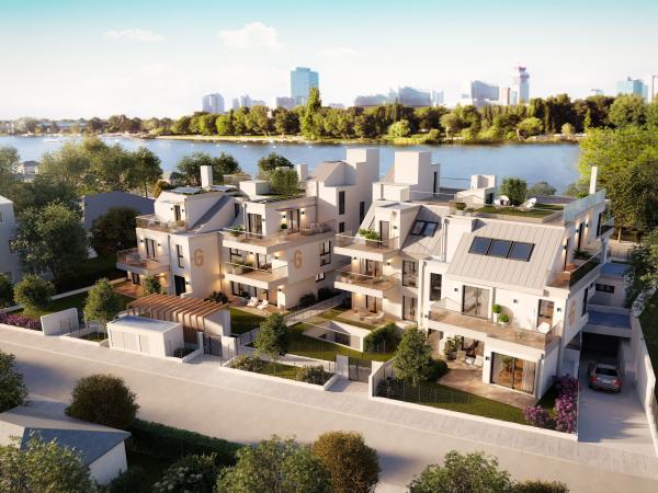 Außen- und Innen-Visualisierung des neuen Glorit-Flaggschiffs An der oberen Alten Donau 179 in 1220 Wien